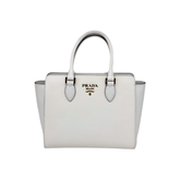 Prada White Saffiano and Soft Leather Borsa a Mano Tote (pre-owned)