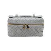 Bottega Veneta quilted leather bag, light gray, gold front zipper, top handles