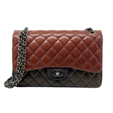 Chanel 2013-14 Paris-Edinburgh Classic Medium Burgundy Brown Black Lambskin Leather Double Flap Bag (pre-owned)