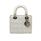 Dior Lady Dior Small White Cannage Lambskin Leather Top Handle Bag (pre-owned)