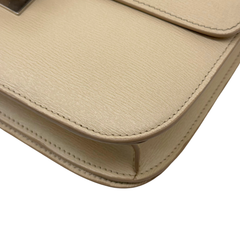 Beige Celine box shoulder bag bottom corner with stitched edge and curve