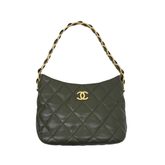 Chanel Lambskin Quilted Hobo khaki green microchipped (pre-owned)