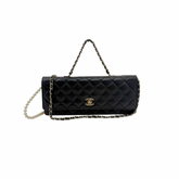 Chanel 2016-2017 East West Flap Pearl Strap Black Lambbskin (pre-owned)