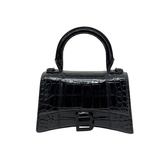 Balenciaga Shiny Calfskin Monochrome Crocodile Embossed Hourglass Top Handle Bag XS Black (pre-owned)
