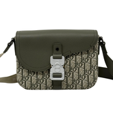 Olive Dior crossbody bag with flap, Dior Oblique canvas front, side buckles