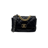 Chanel C19 Small Black Lambskin Leather Flap microchipped (pre-owned)