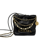 Chanel Shiny Calfskin Quilted Pearl CC Chain Mini Chanel 22 Black Shoulder Bag microchipped (pre-owned)