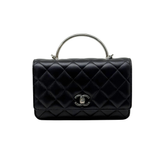 Chanel Lambskin Quilted Metal Top Handle Crossbody Flap Black microchipped (pre-owned)