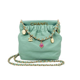 Chanel Lambskin Resin Quilted Small Bucket Bag Green (pre-owned)