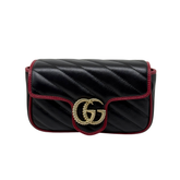 Gucci black and red Super Mini GG Marmont Matelasse Leather Torchon Flap crossbody bag (brand new)