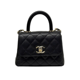 Chanel Coco Handle Nano Black Grained Calfskin Leather Top Handle Bag Microchipped (pre-owned)