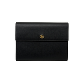 Pre-owned Gucci black textured leather flap wallet with gold GG logo