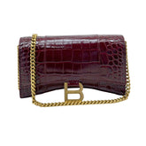 Balenciaga Hourglass Burgundy Croc Embossed Leather Wallet On Chain (brand new)