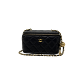Pre-owned Chanel quilted black crossbody bag with gold chain strap and top zip closure