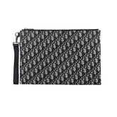 Dior pre-owned patterned canvas pouch with black leather trim and wrist strap