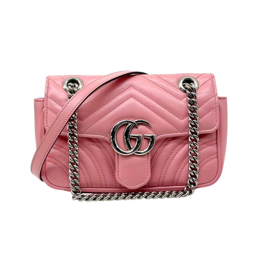 Gucci GG Marmont small pink matelassé leather shoulder bag with chain strap