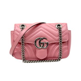 Gucci GG Marmont Small Shoulder Bag in pink matelassé leather (pre-owned)