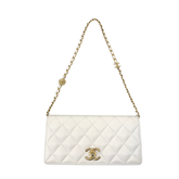Chanel white quilted caviar camellia chain flap microchipped (pre-owned)