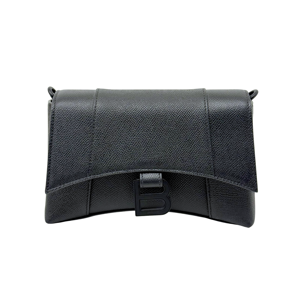 Balenciaga Downtown XS crossbody bag in textured black leather with front flap and B buckle