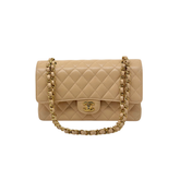 Chanel Beige Quilted Caviar Leather Medium Classic Double Flap Bag microchipped (pre-owned)