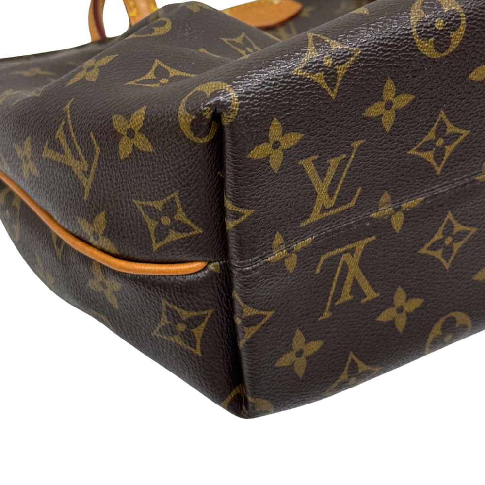 Louis Vuitton monogram handbag end panel with leather trim and top handle