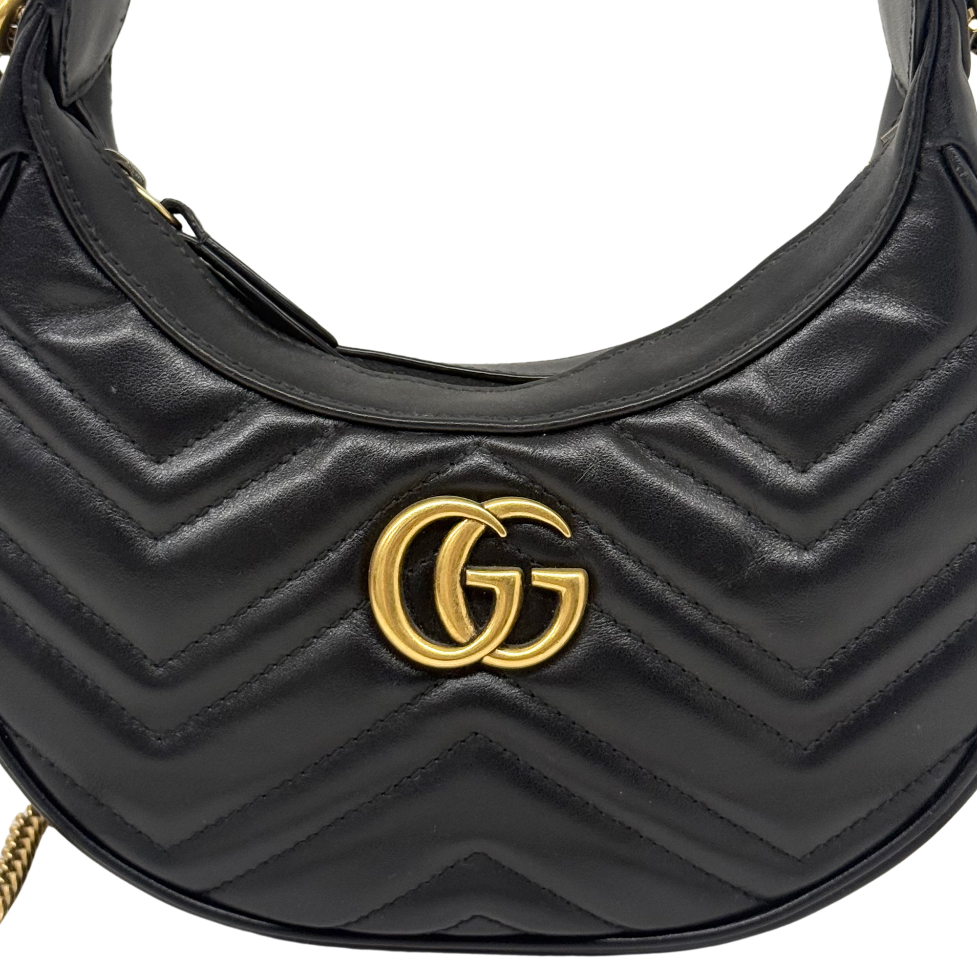Gucci GG Marmont Small Black Matelassé Leather Hobo (pre-owned)