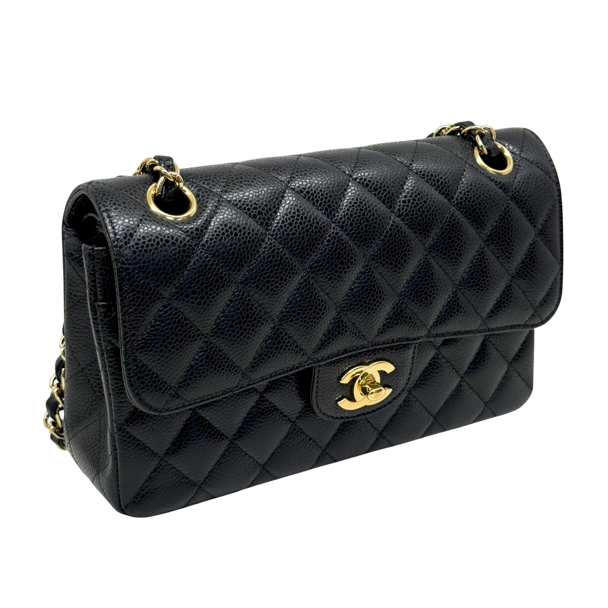 Chanel black bag caviar leather gold hardware