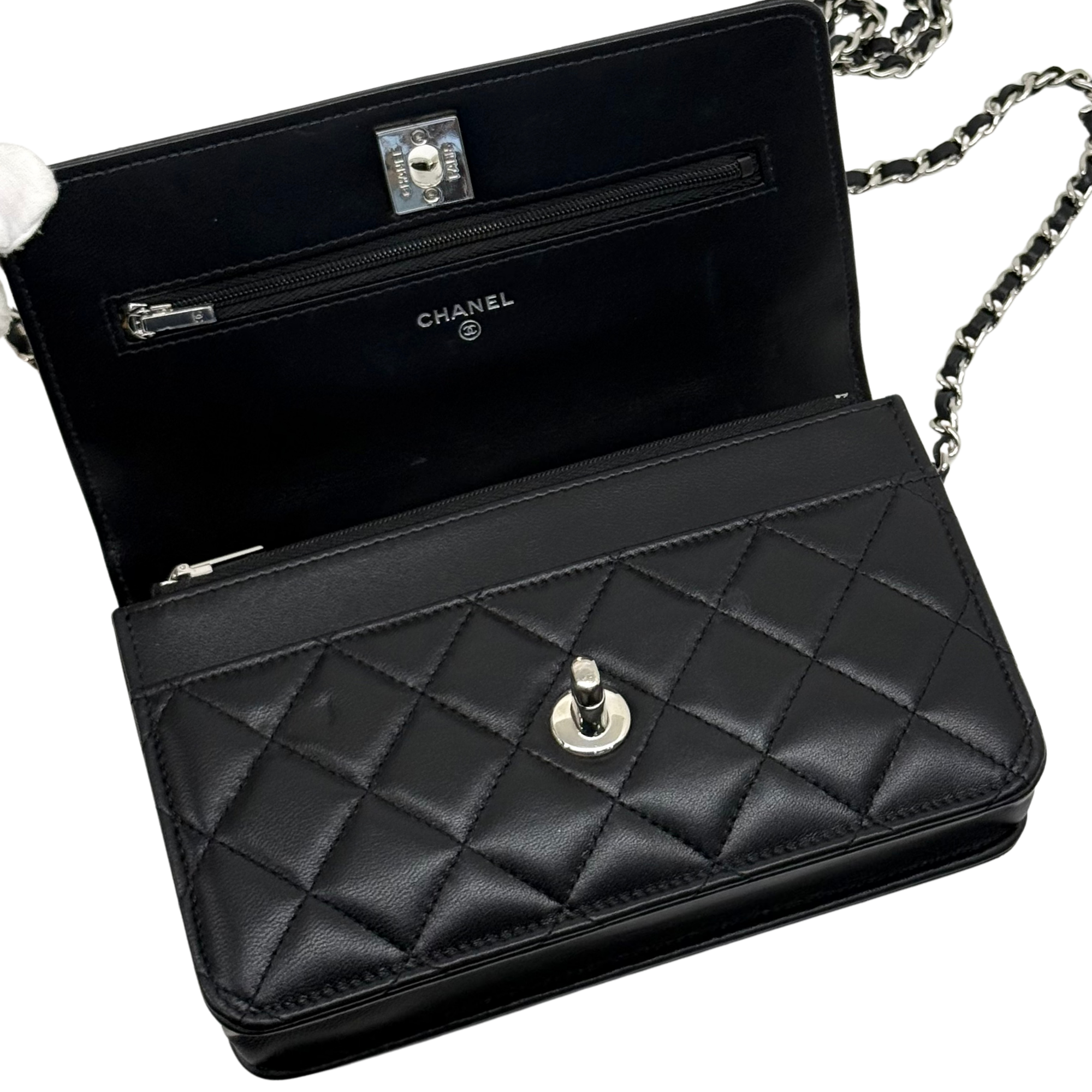 Chanel black top handle silver