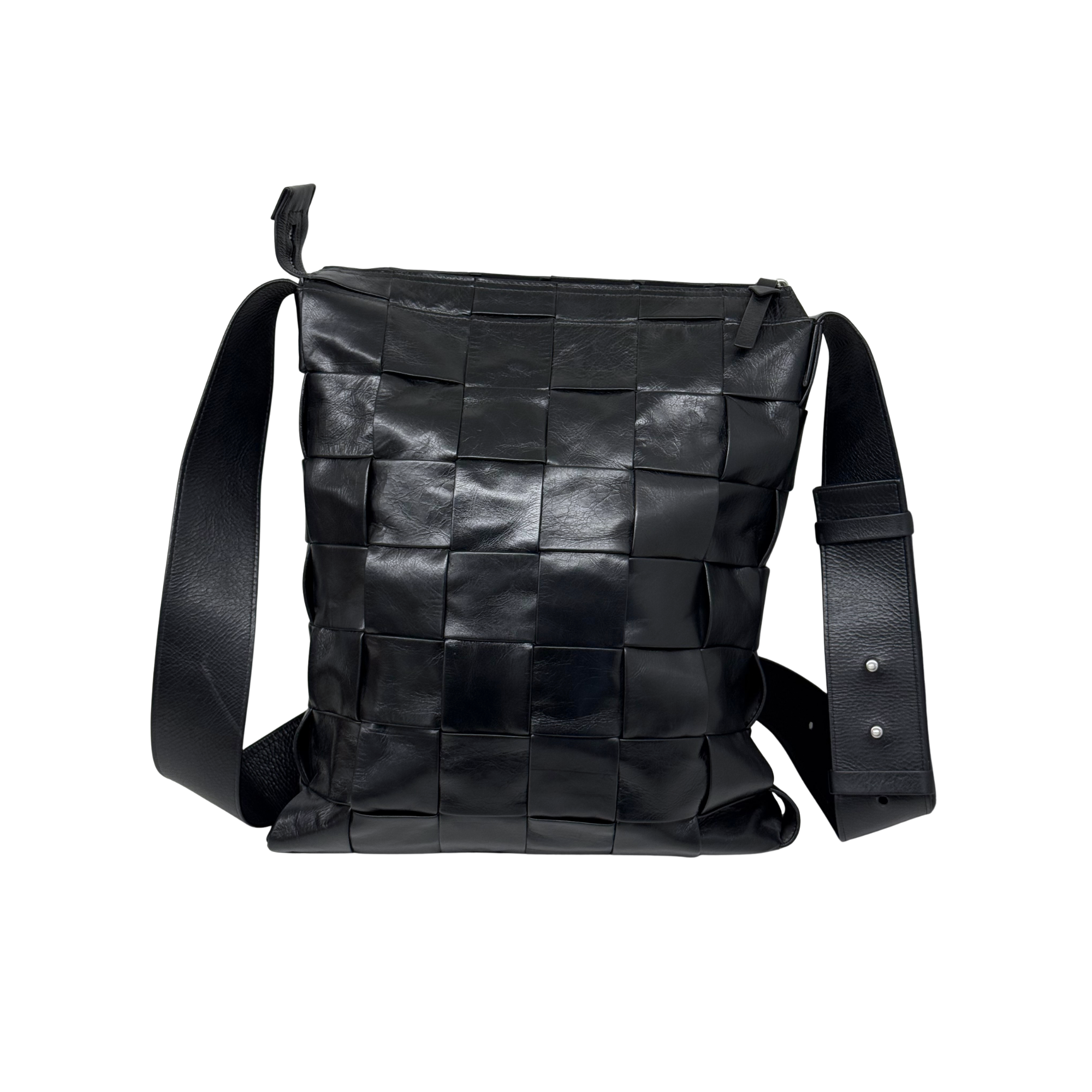 Bottega Veneta Black Intreccio Leather Cassette Messenger Bag (brand new)