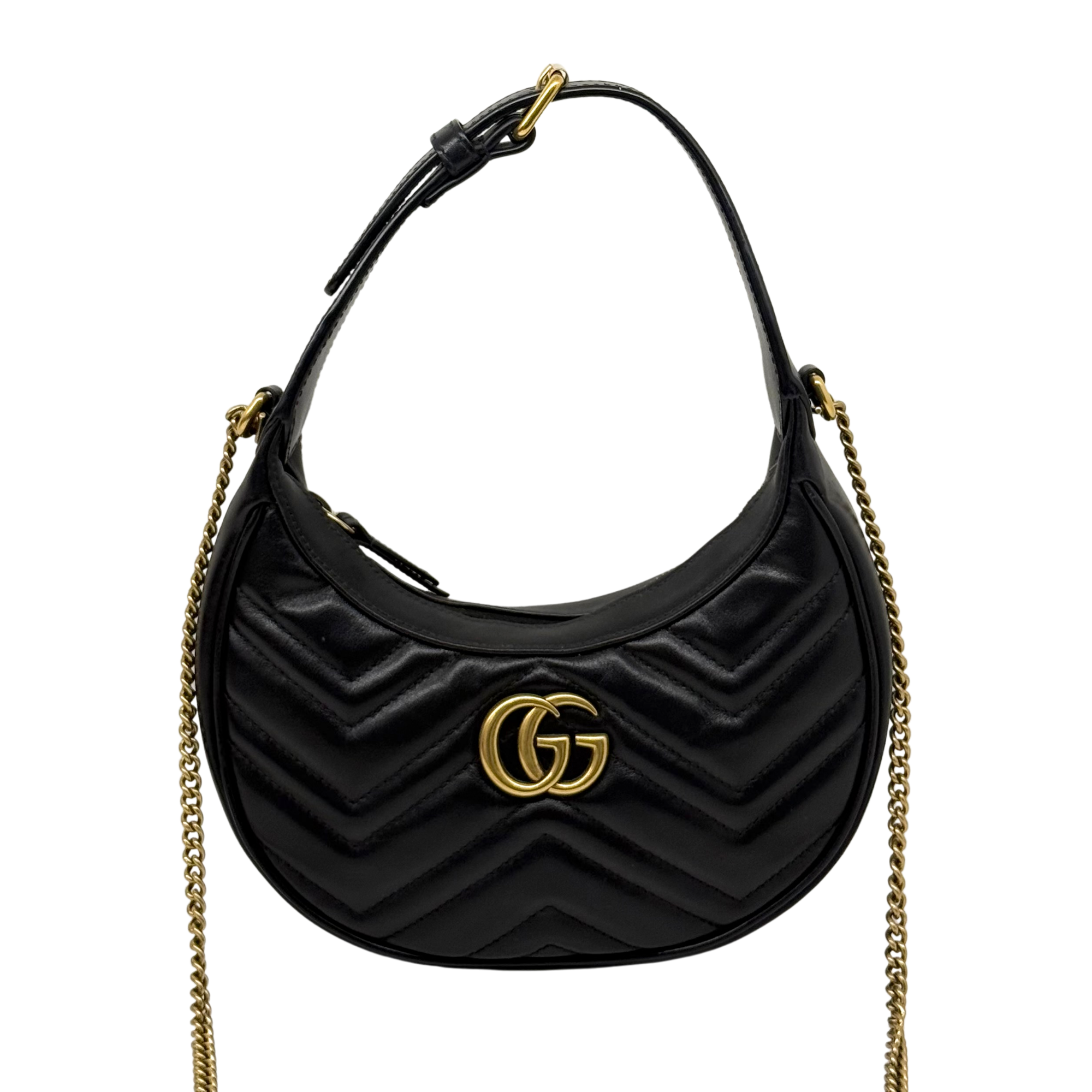 Gucci GG Marmont Small Black Matelassé Leather Hobo (pre-owned)
