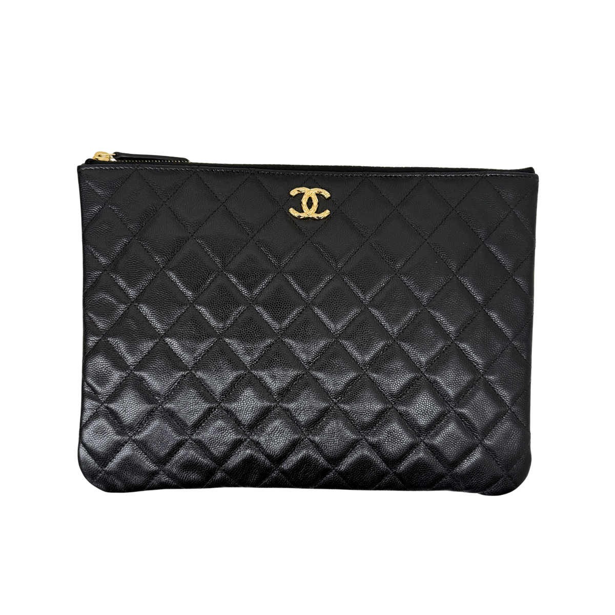 Chanel black clutch with quilted gold-tone CC logo