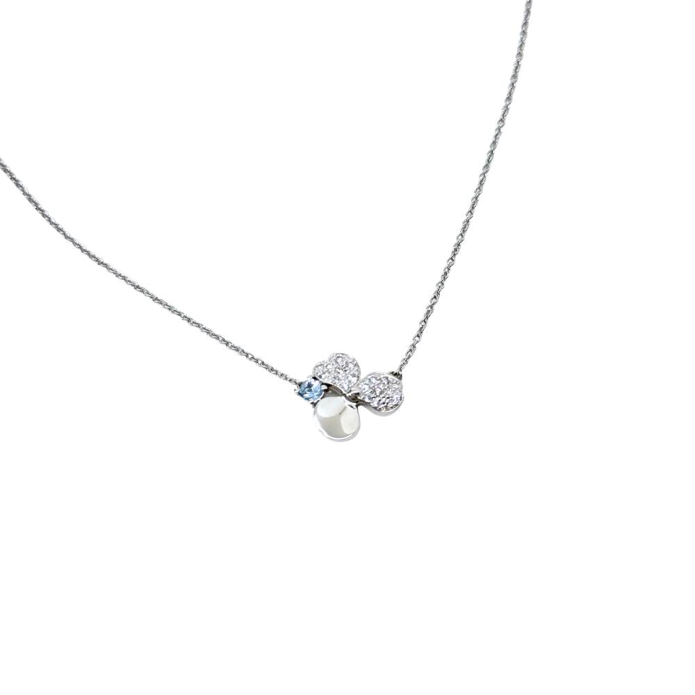 Tiffany & Co. clover pendant necklace with silver-tone chain and four round gemstone accents