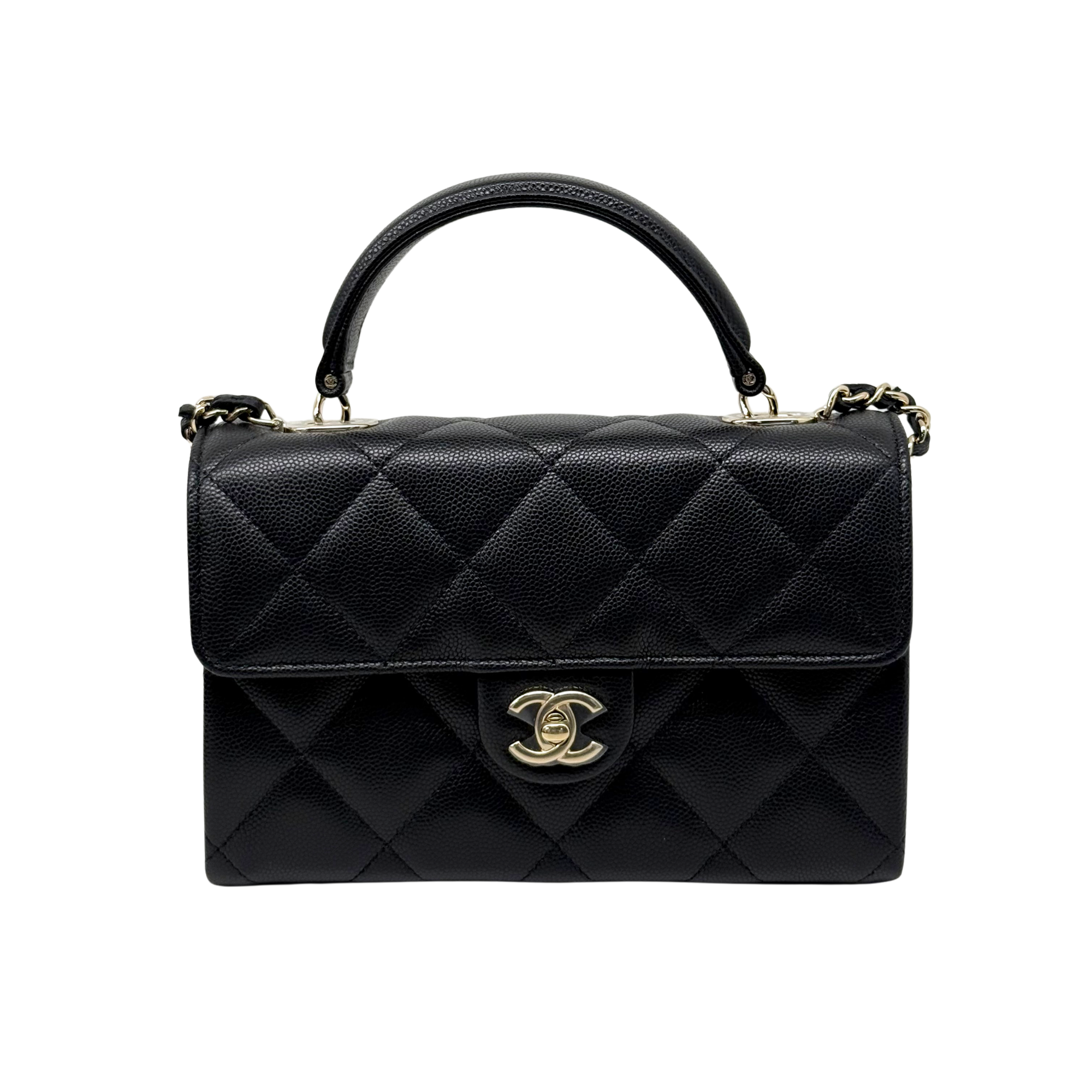 Chanel black bag top handle gold hardware