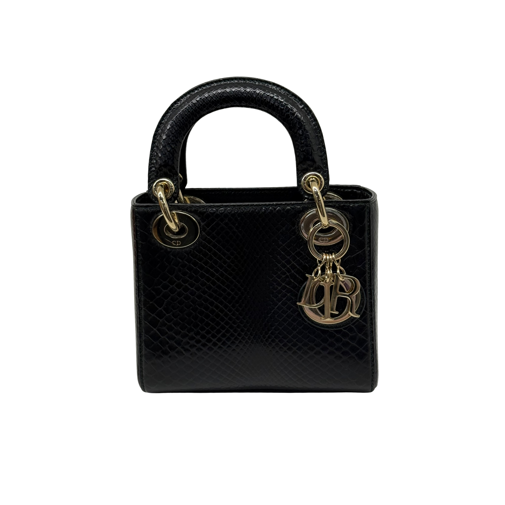 Christian Dior Black Shiny Snakeskin Lady Dior Mini Bag (pre-owned)