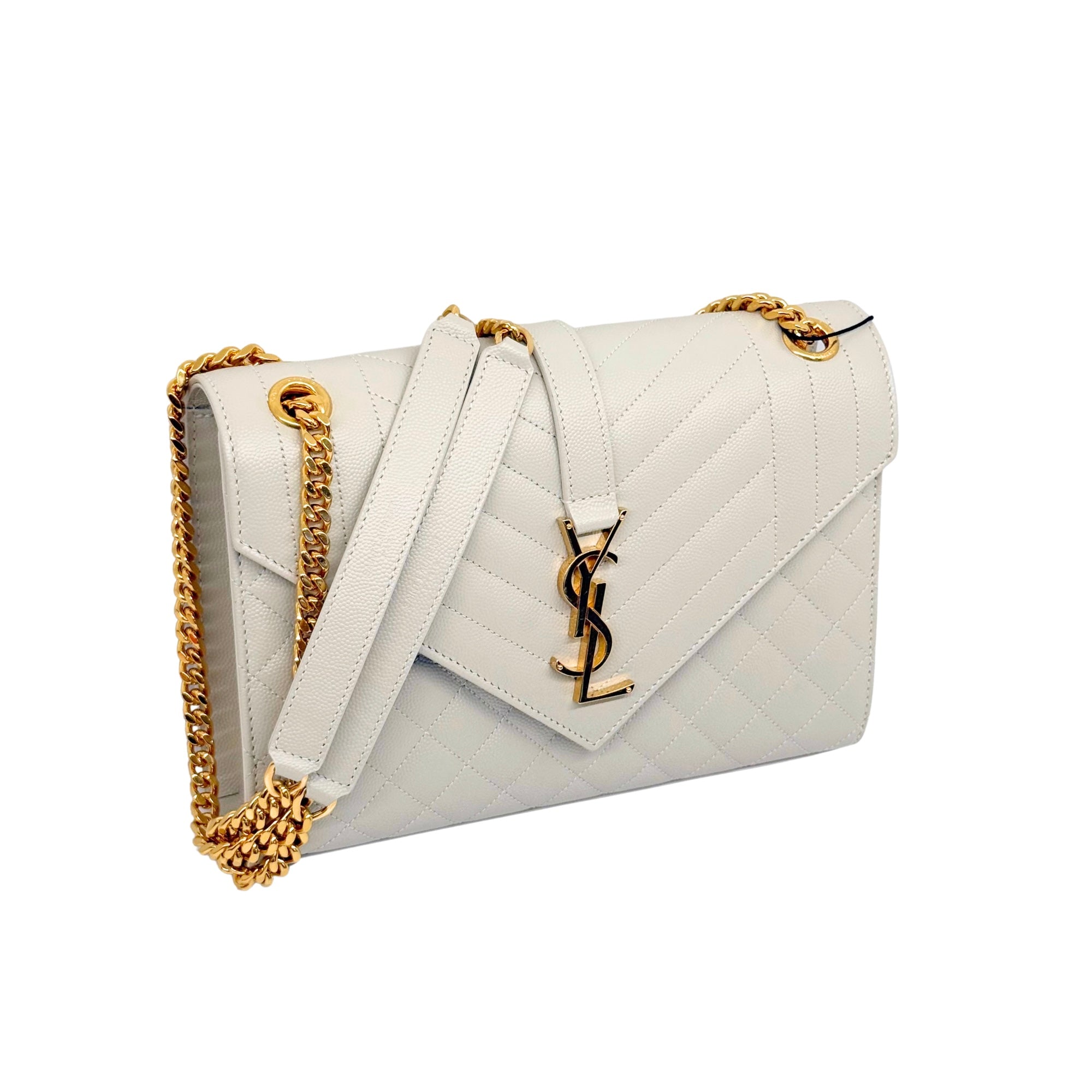 YSL Saint Laurent Envelope Medium Off White Mix Matelassé Leather Bag (brand new)