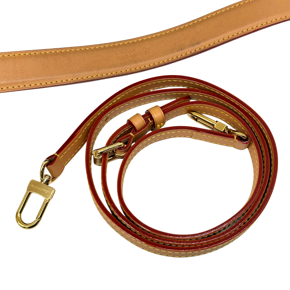 Adjustable crossbody strap with gold-tone clips for Louis Vuitton monogram mini bag