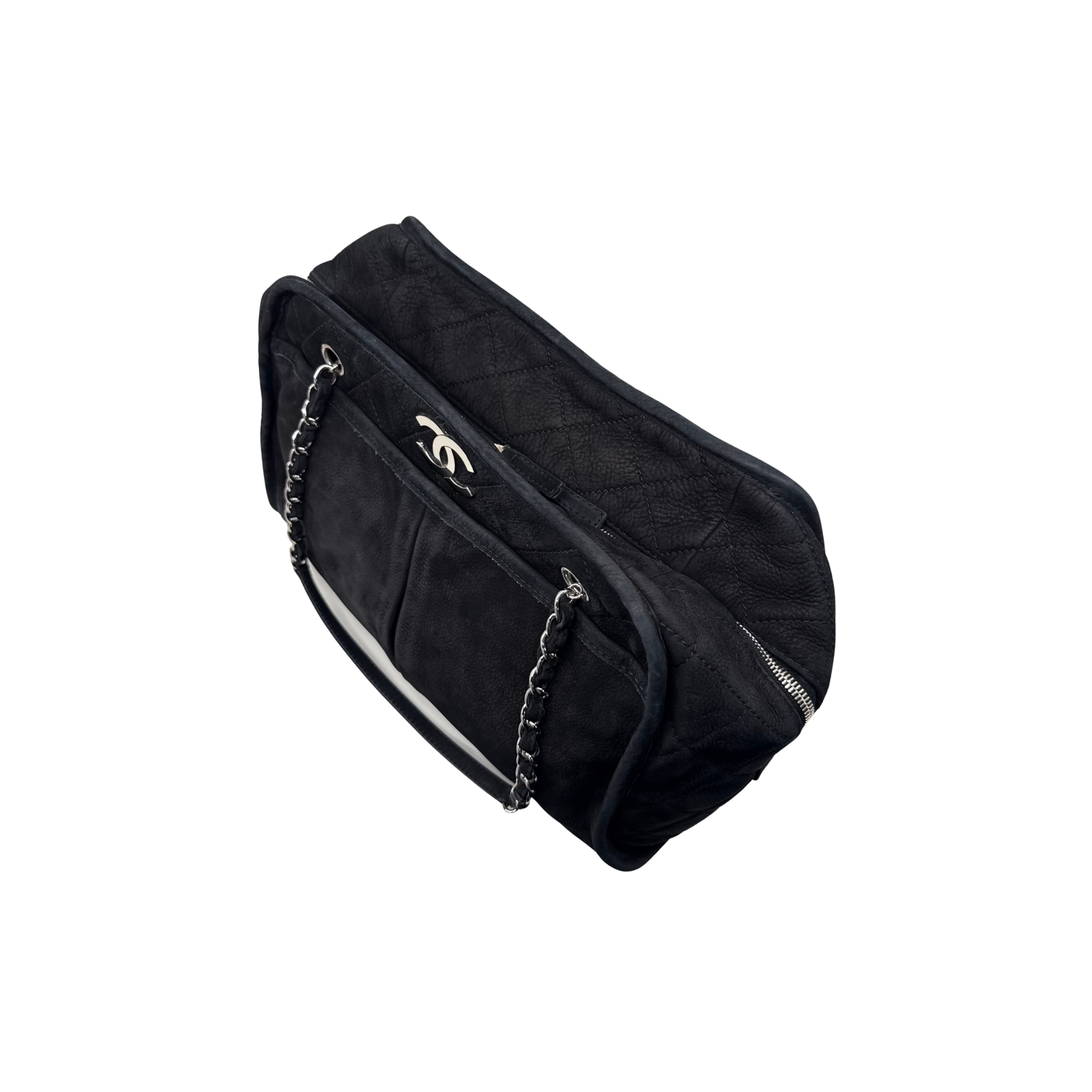 Chanel 2011 Black Nubuck Leather Large CC Shoulder Bag (pre-owned)