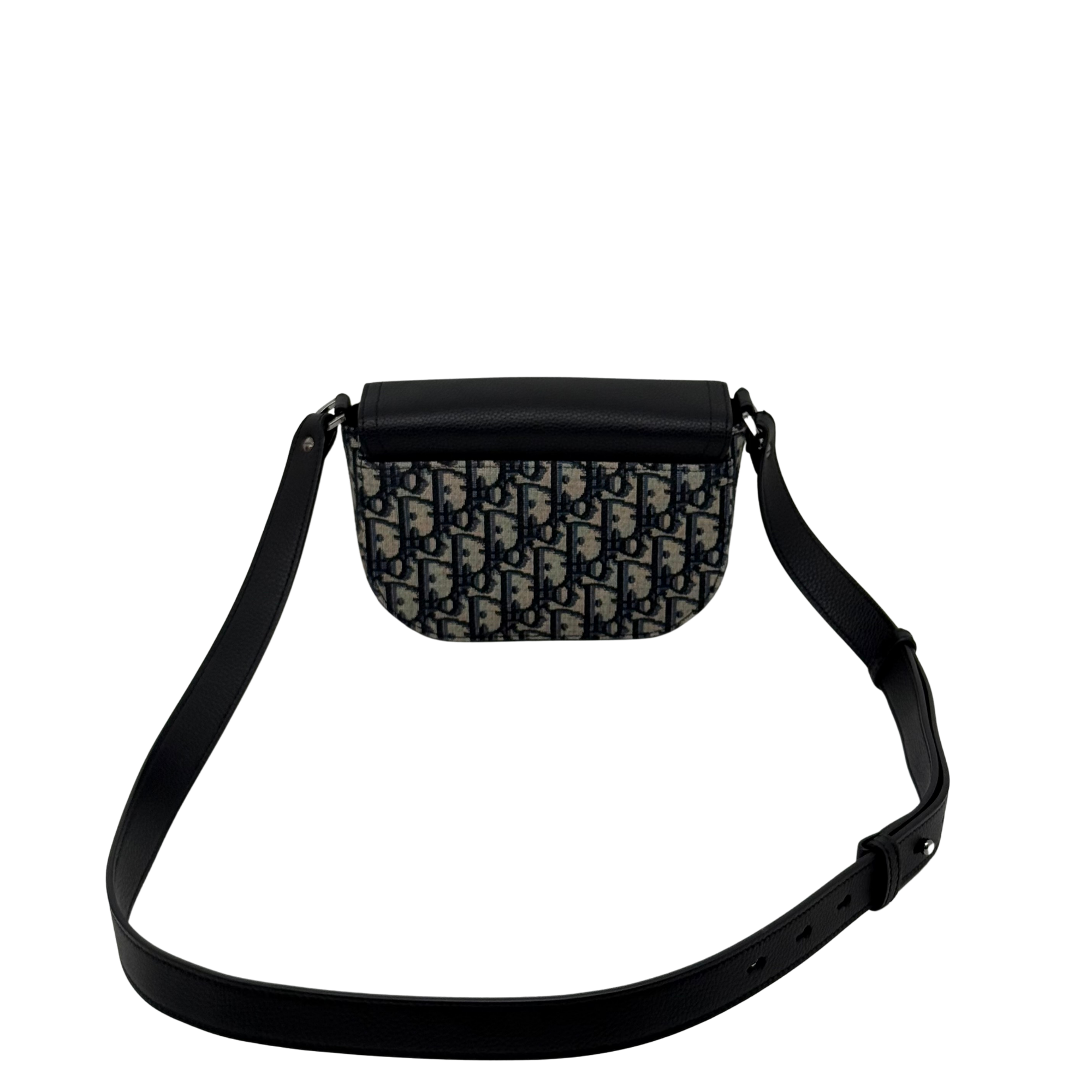 Dior Small Saddle Messenger Bag with Flap Beige and Black Dior Oblique Jacquard with Black Grained Calfskin (pre-owned)