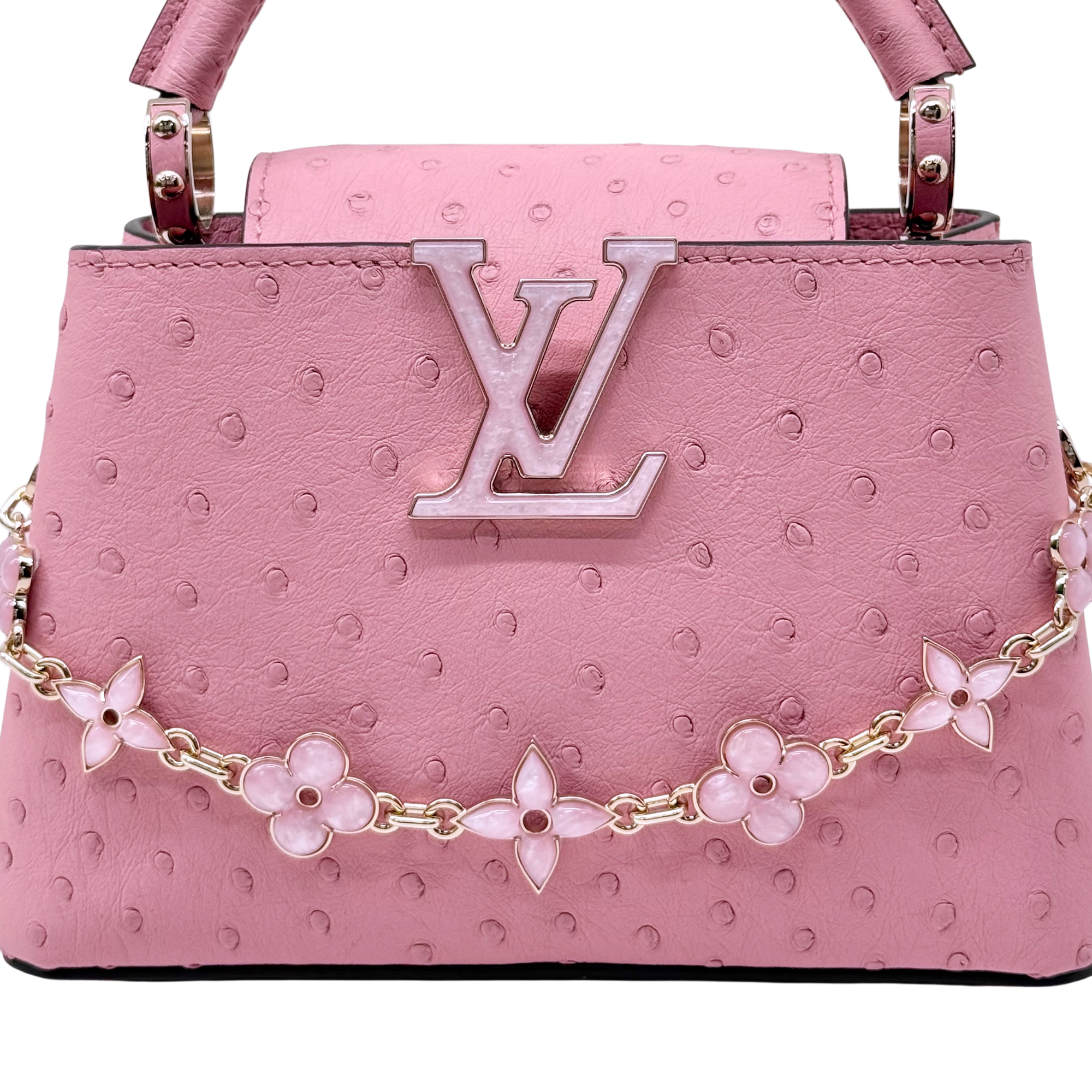Louis Vuitton Pink Ostrich Mini Capucines Bag with flower chain limited edition (brand new)