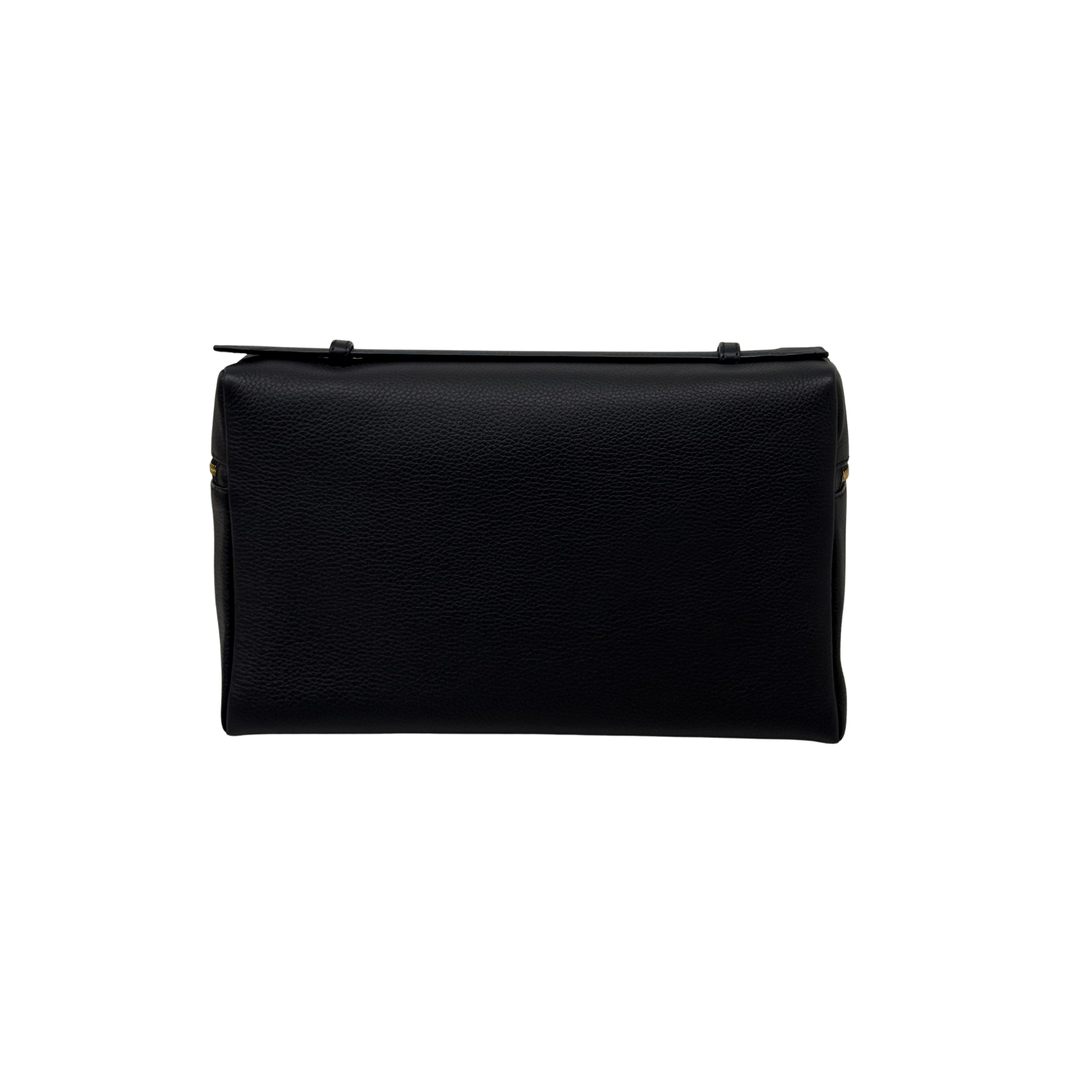 Black leather zip pouch with top tabs