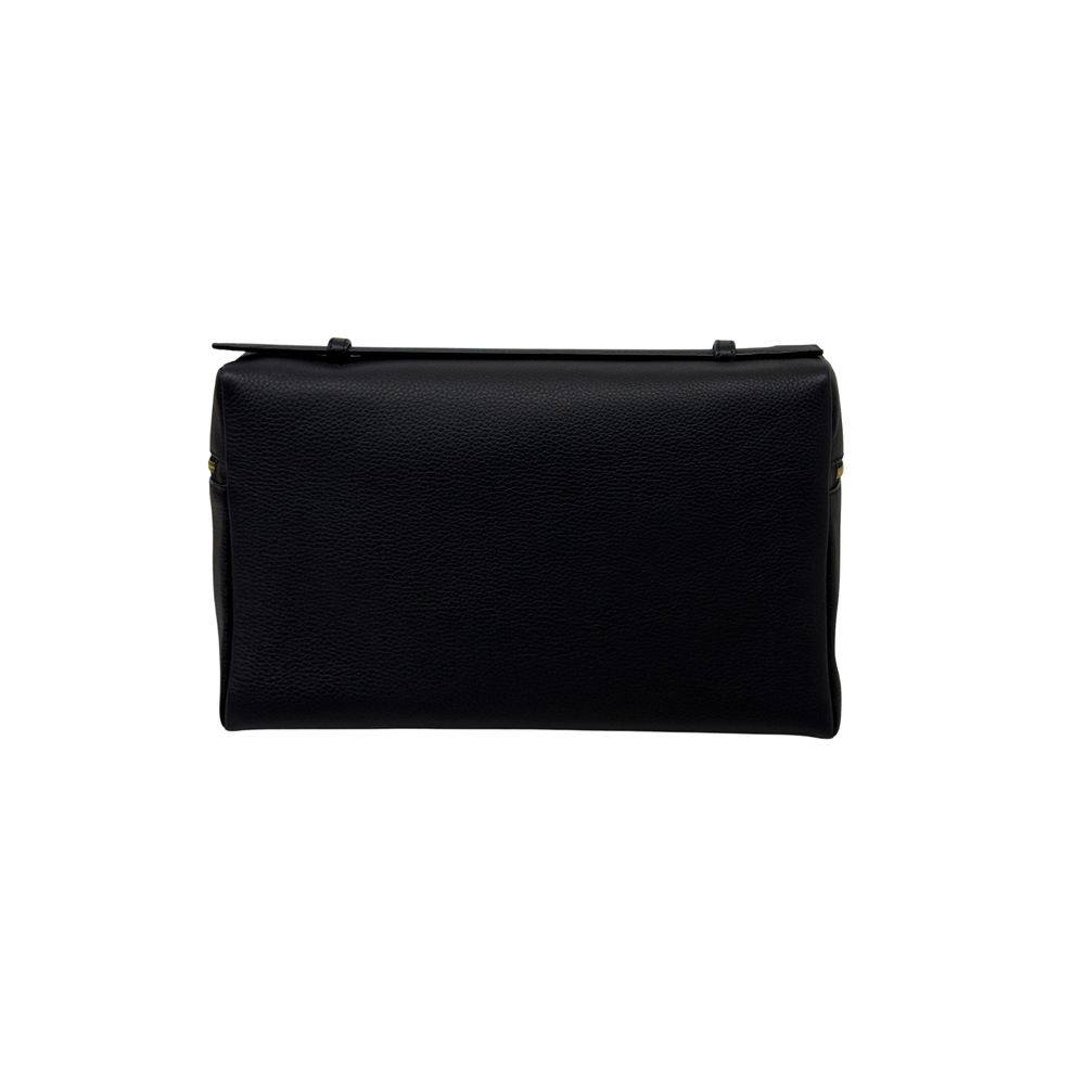 Black leather zip pouch with top tabs