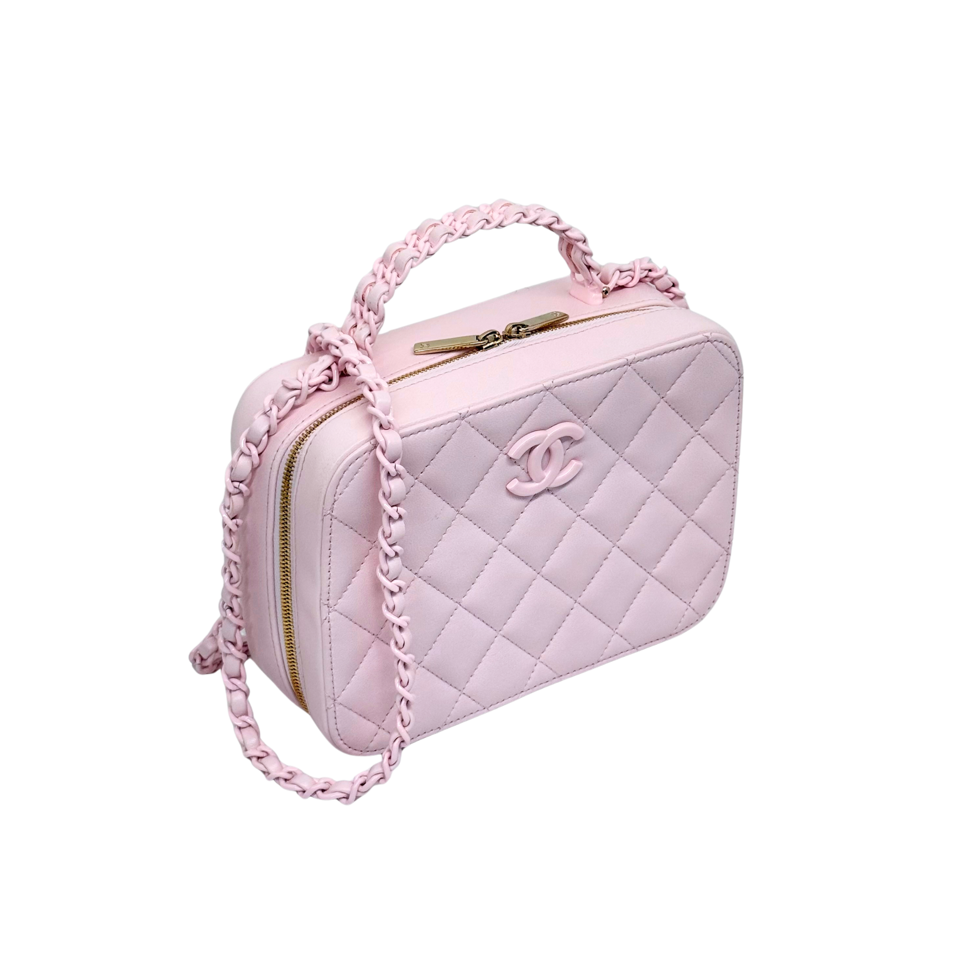 Chanel Pink Vanity Case In Lambskin & Lacquered Metal Microchipped (pre-owned)