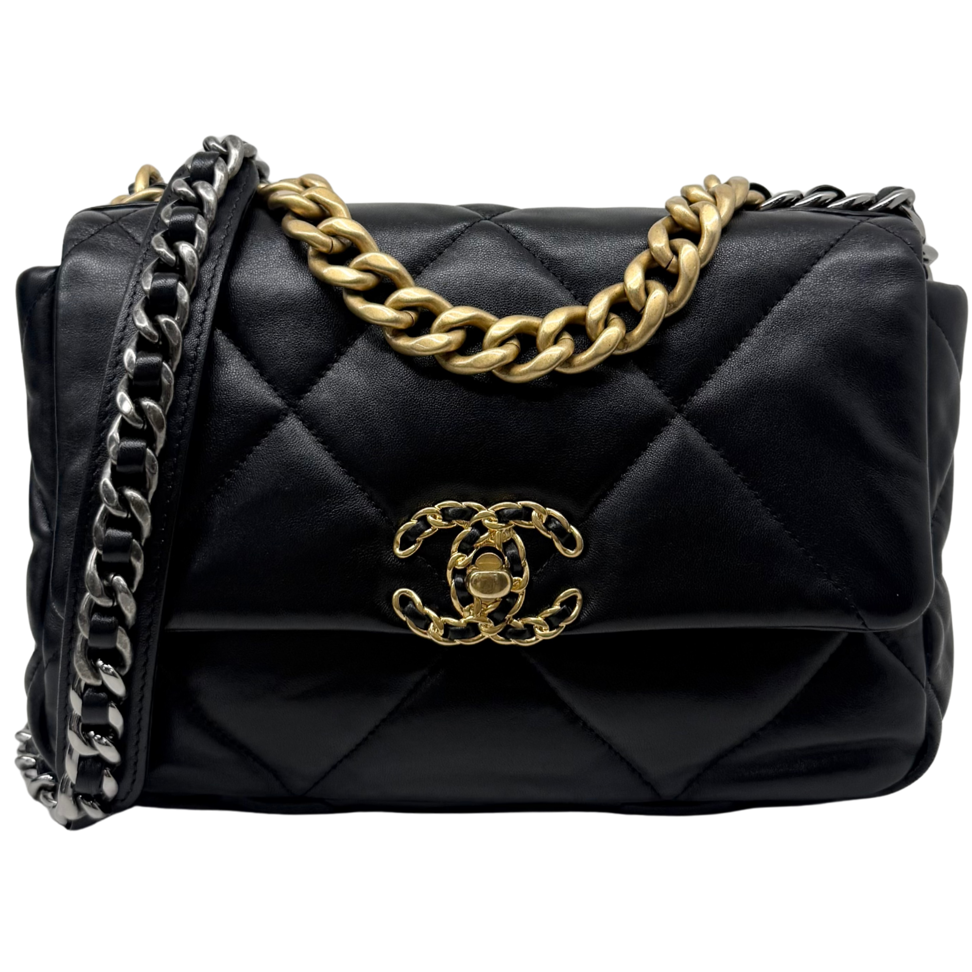 Chanel C19 Small Black Lambskin Leather Flap microchipped  (pre-owned)