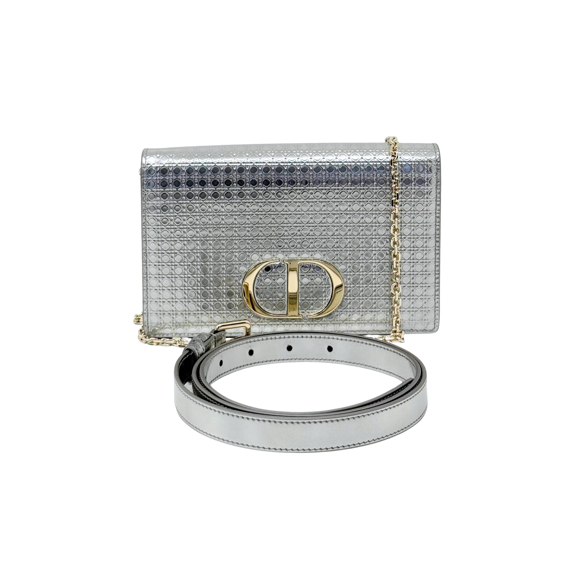 Christian Dior Metallic Silver Micro Cannage 30 Montaigne 2-in-1 Pouch (pre-owned)