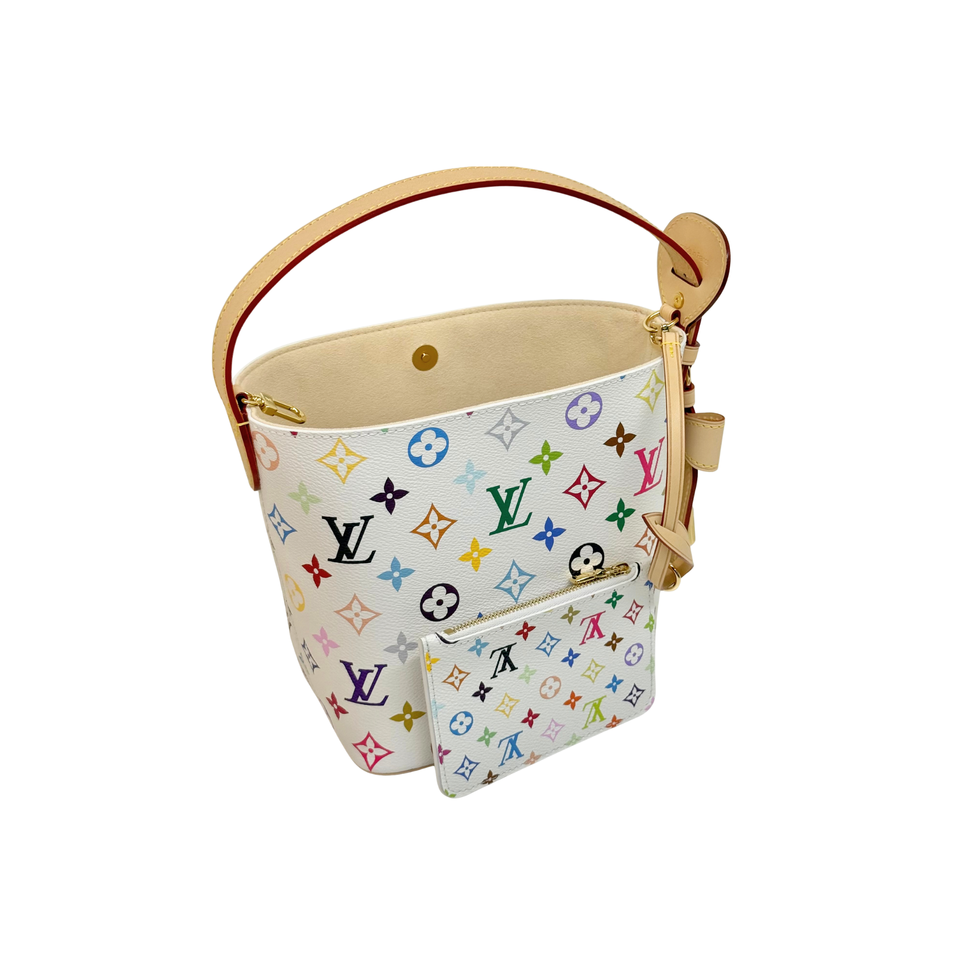Louis Vuitton multicolor mini bag front opening with gold zipper hardware and tan trim