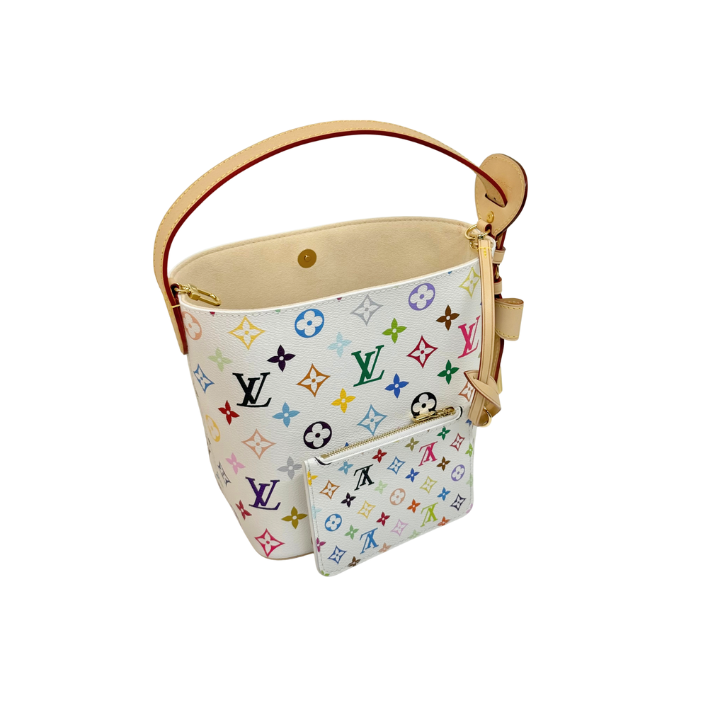 Louis Vuitton multicolor mini bag front opening with gold zipper hardware and tan trim