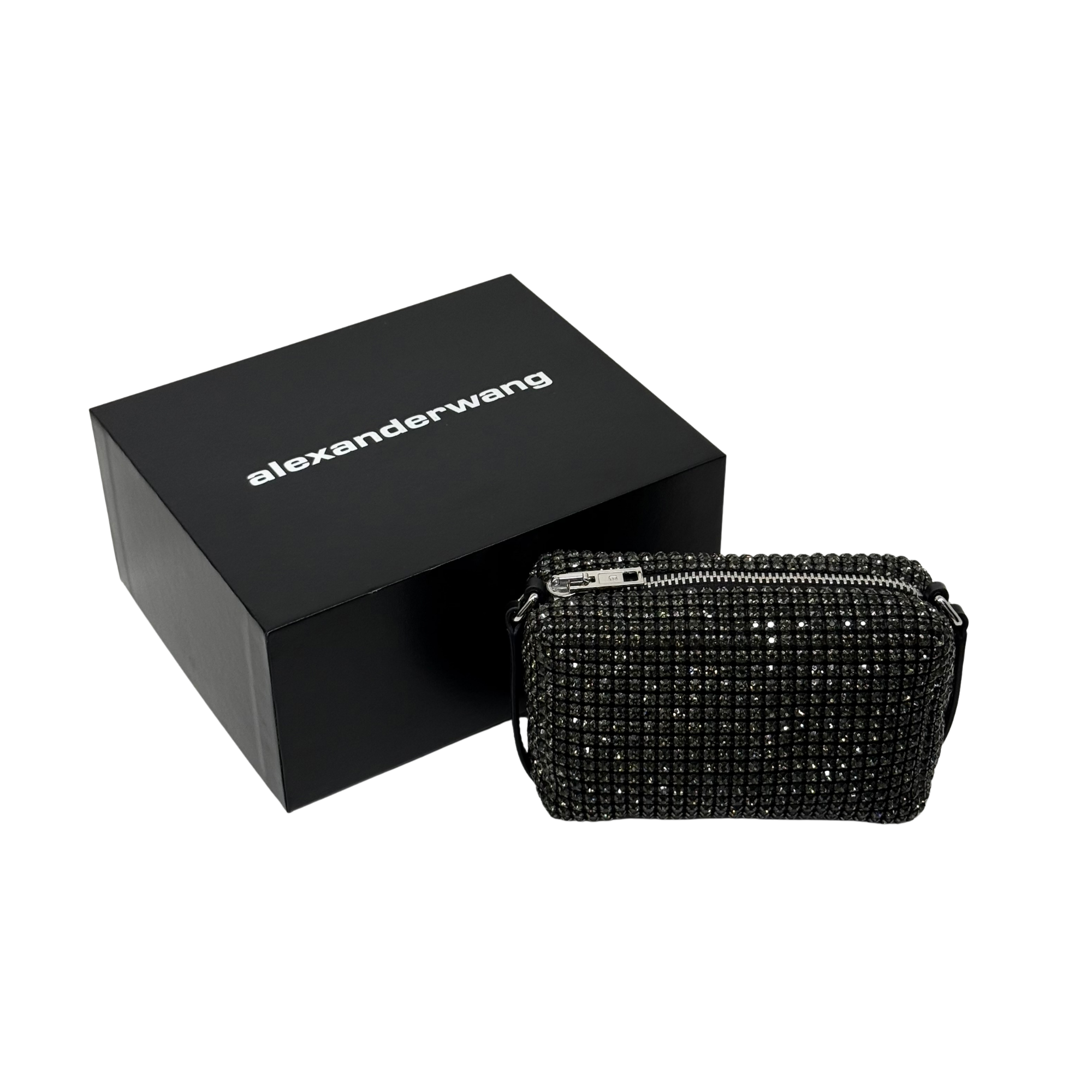 Alexander Wang Mesh Crystal Rhinestone Medium Heiress Pouch Black Silver (brand new)