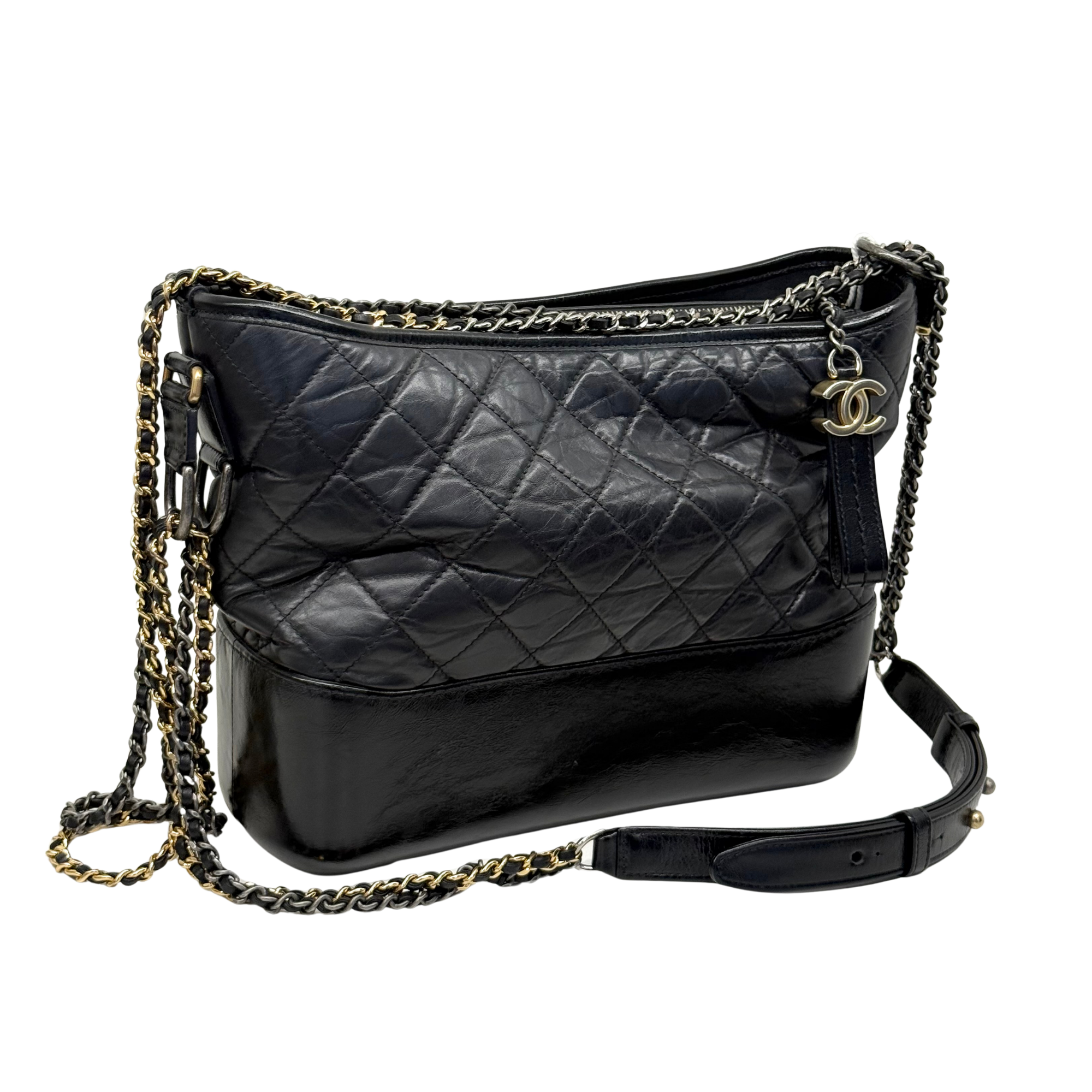 Chanel Black Aged Calfskin Quilted Medium Gabrielle Hobo Bag (Pre-owned)