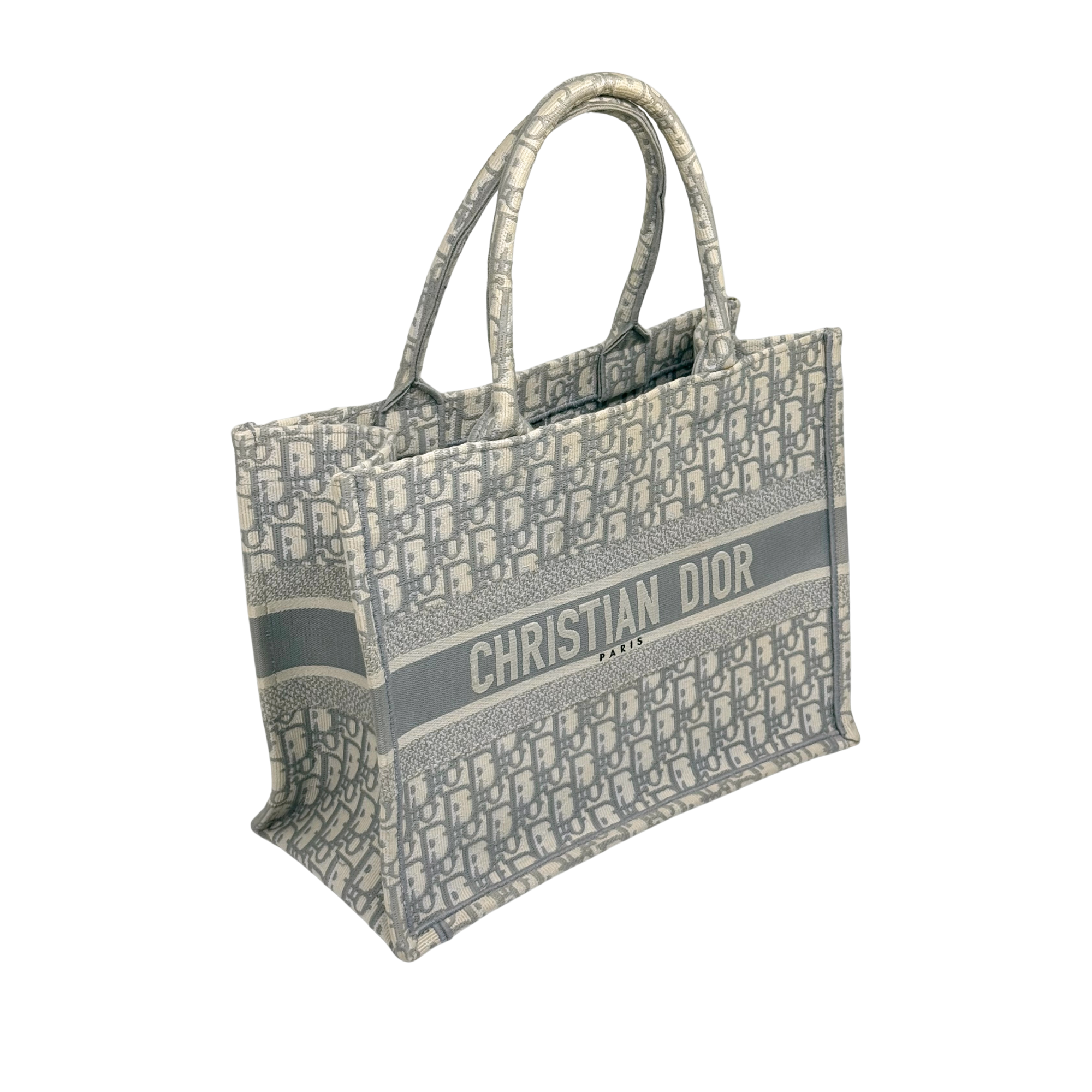 Christian Dior Oblique Book Tote Medium Grey Canvas Tote Bag (pre-owned)