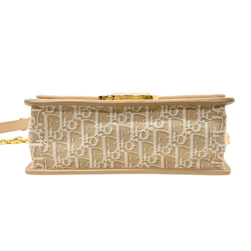 Pre-owned Dior mini shoulder bag, beige monogram canvas with gold chain strap